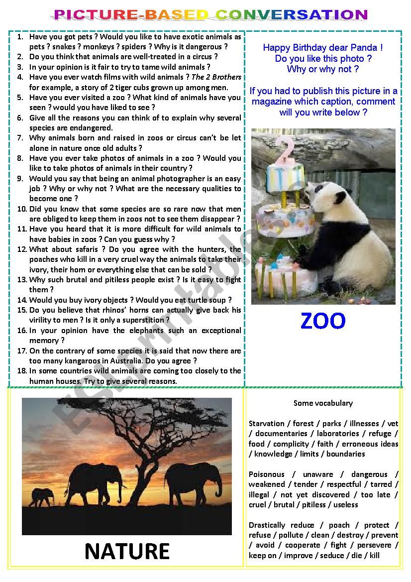 Picture-based conversation : topic 17 - zoo vs nature