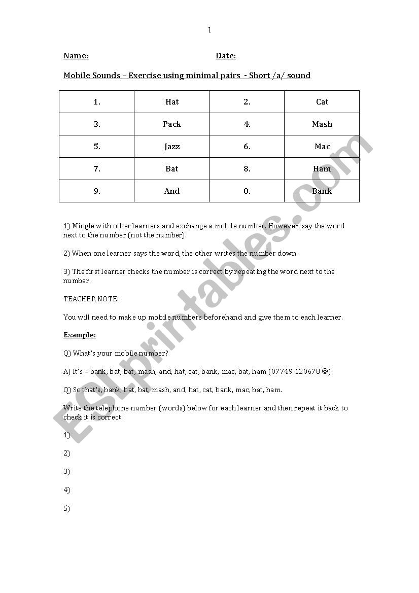 Minimal Pairs - Short Vowel Sounds 