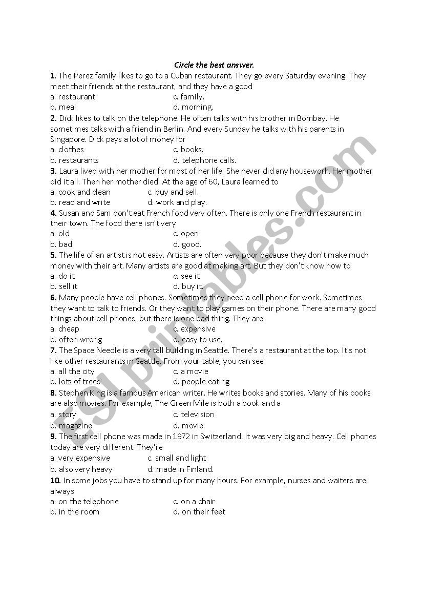 Thinking Skills worksheet