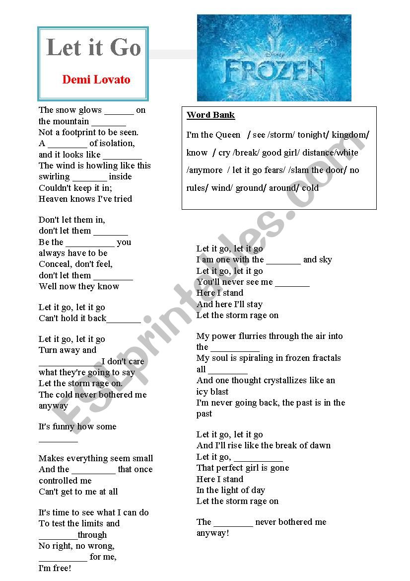 Let it Go -Debi Lovato worksheet