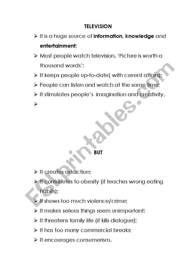 TELEVISION worksheet