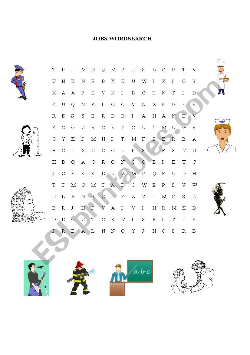 Jobs Wordsearch worksheet