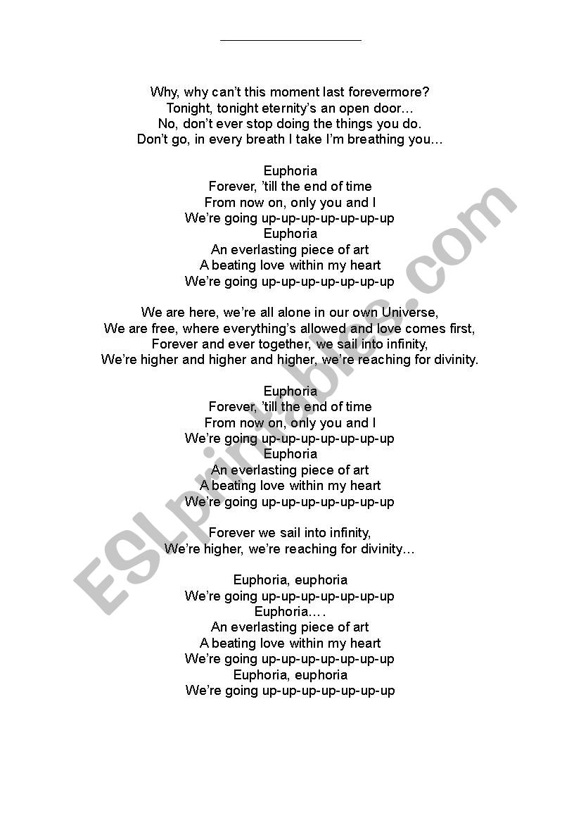 Euphoria song By Loreen worksheet
