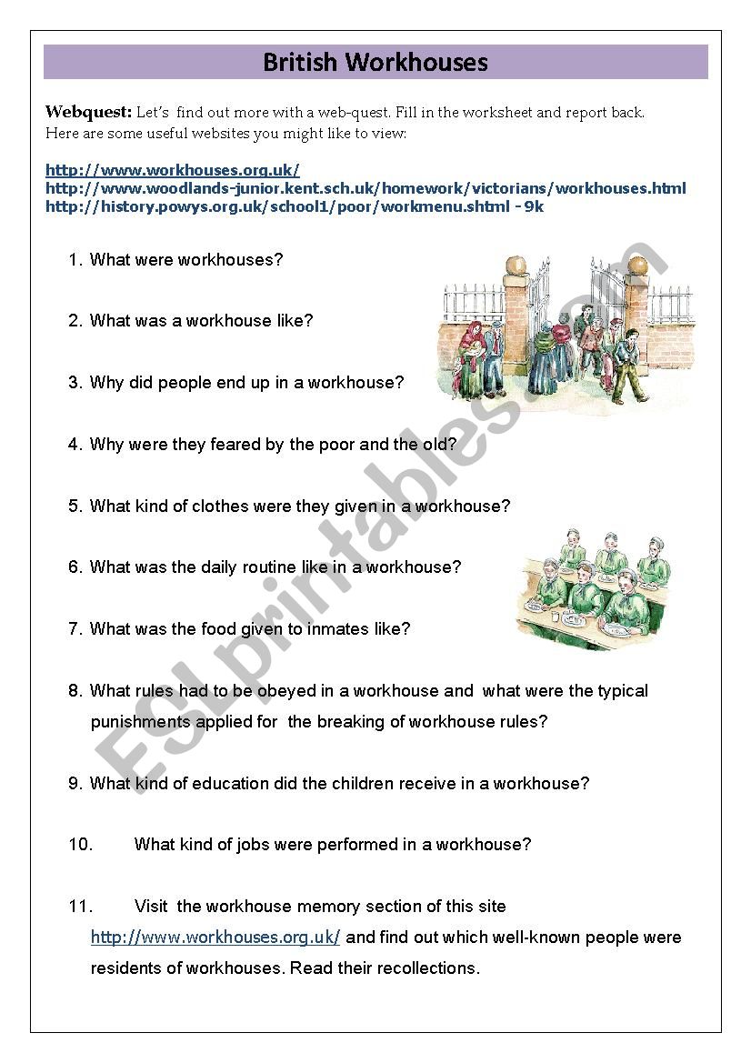 The British Workhouse worksheet