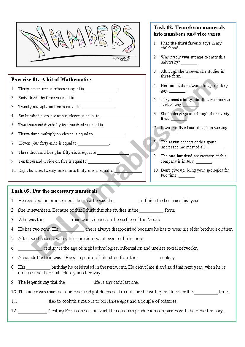 Numbers and Numerals worksheet Numbers and Numerals worksheet