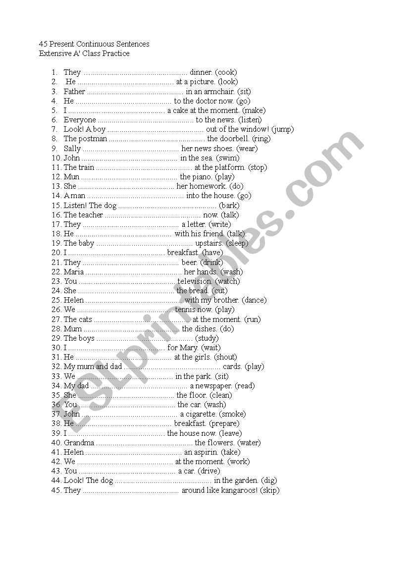 45 Affirmative Present Continuous Sentences