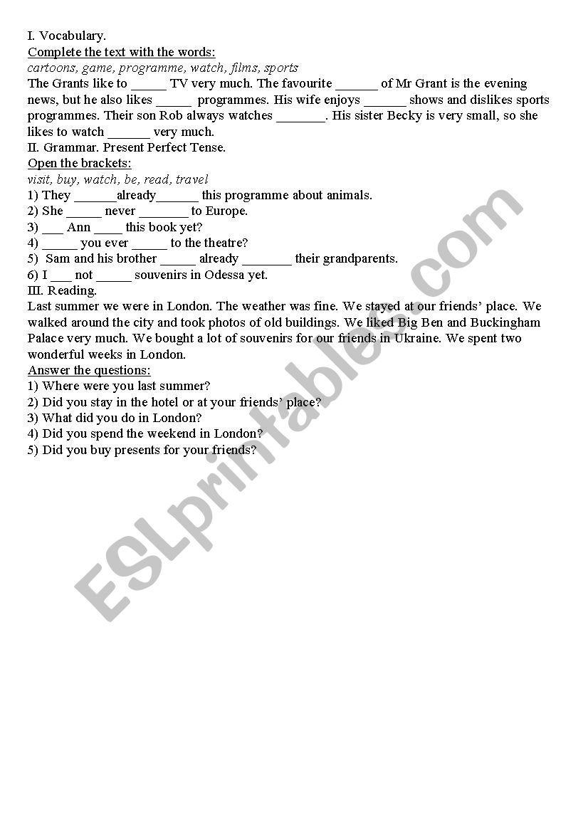 leisure test worksheet