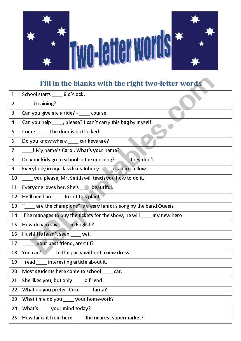 Two-letter words worksheet