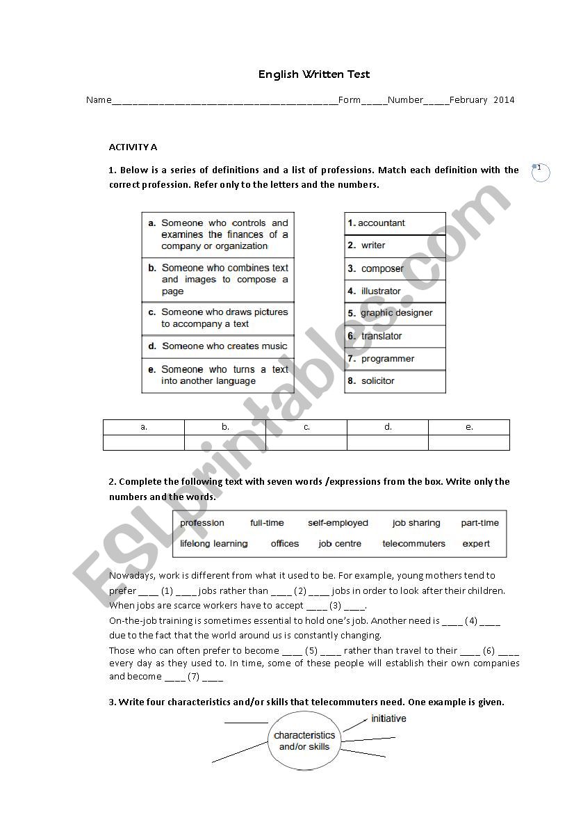 the world @work worksheet