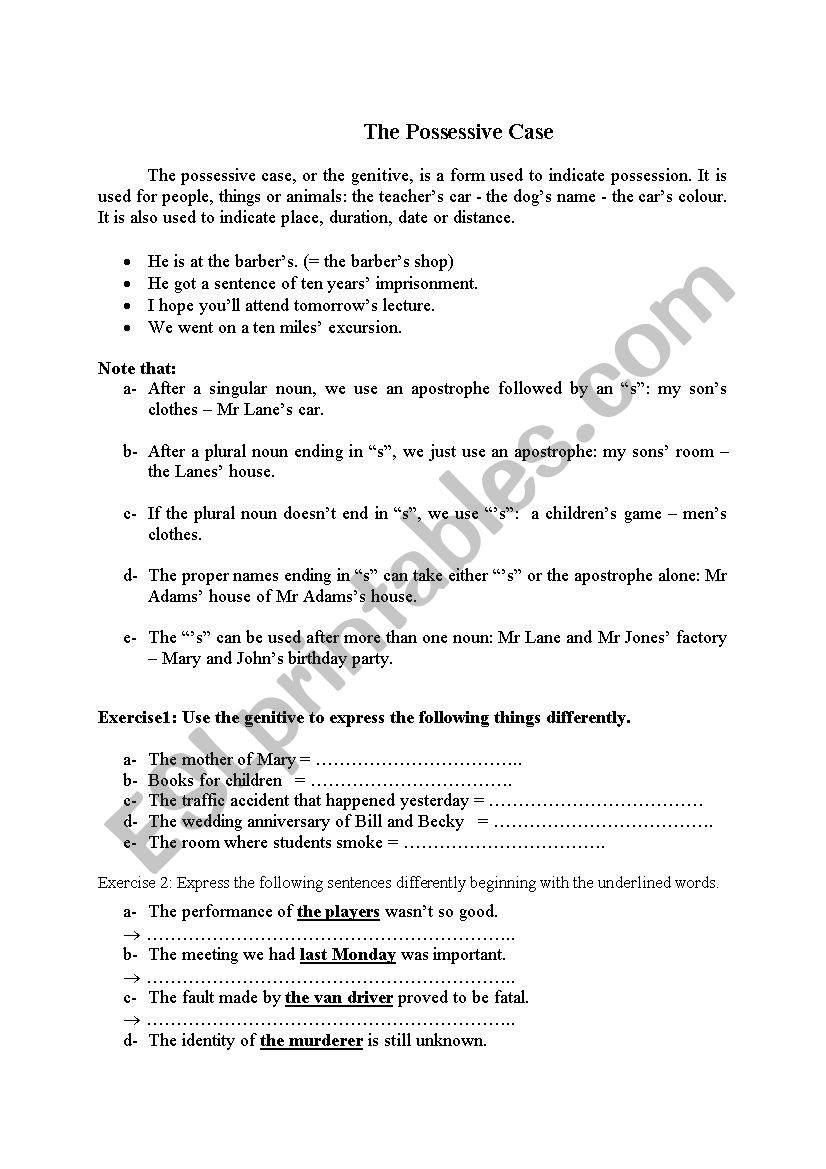 The Possessive Case worksheet