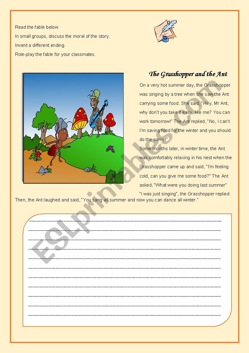 The Grasshopper and the Ant worksheet