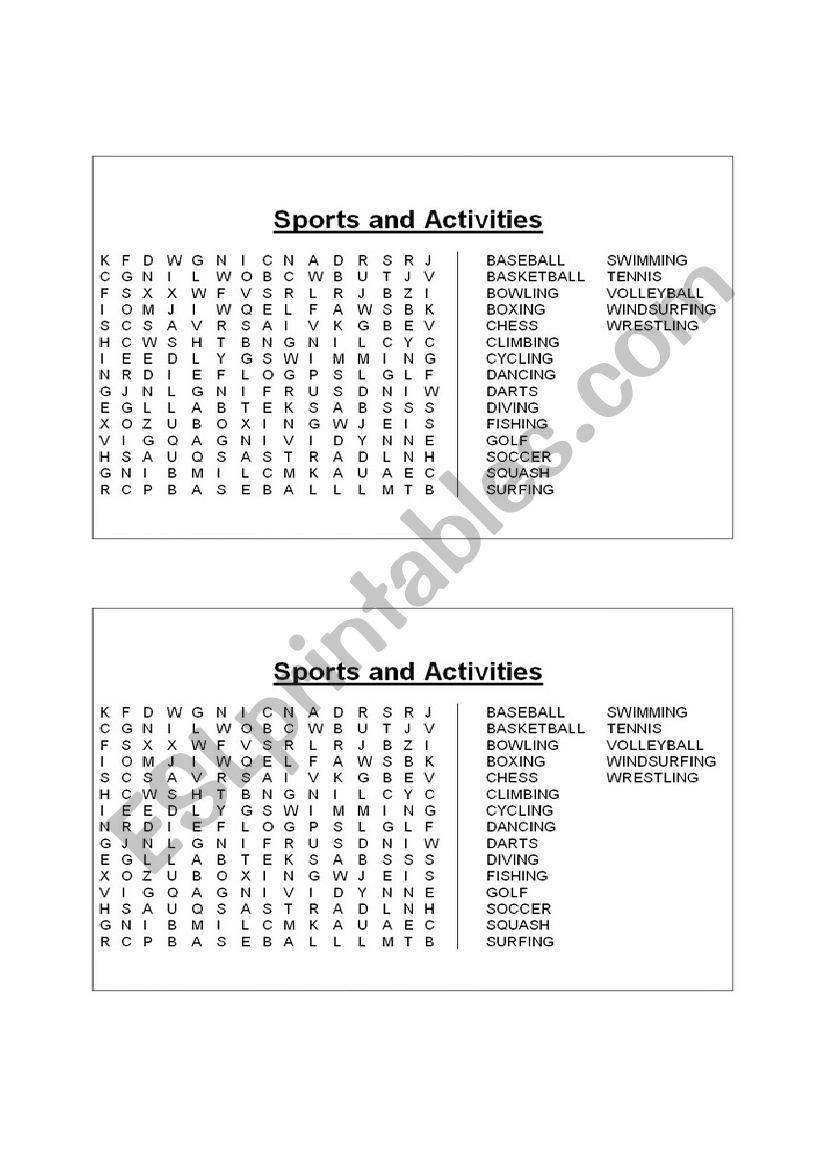 sports worksheet