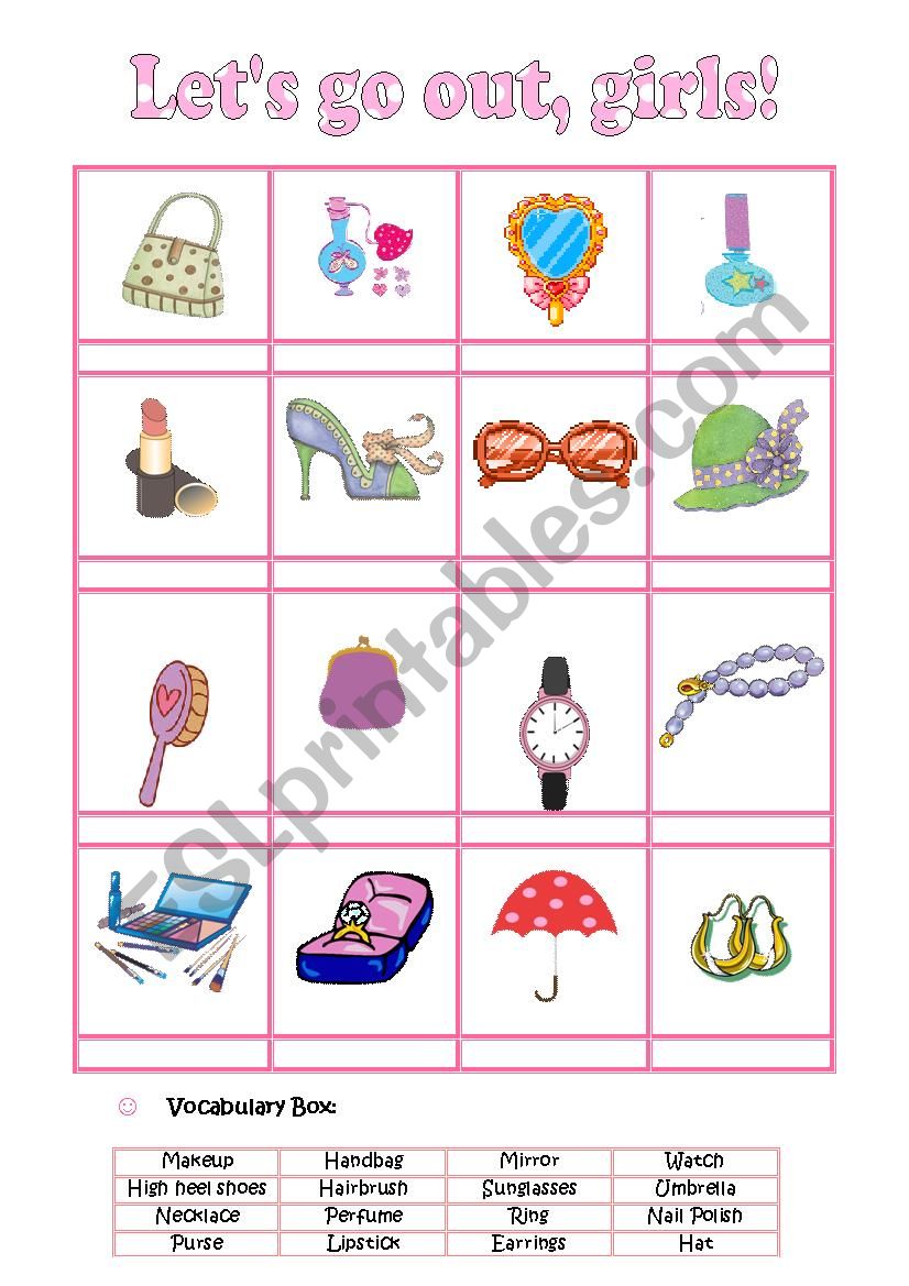 Womens accessories worksheet