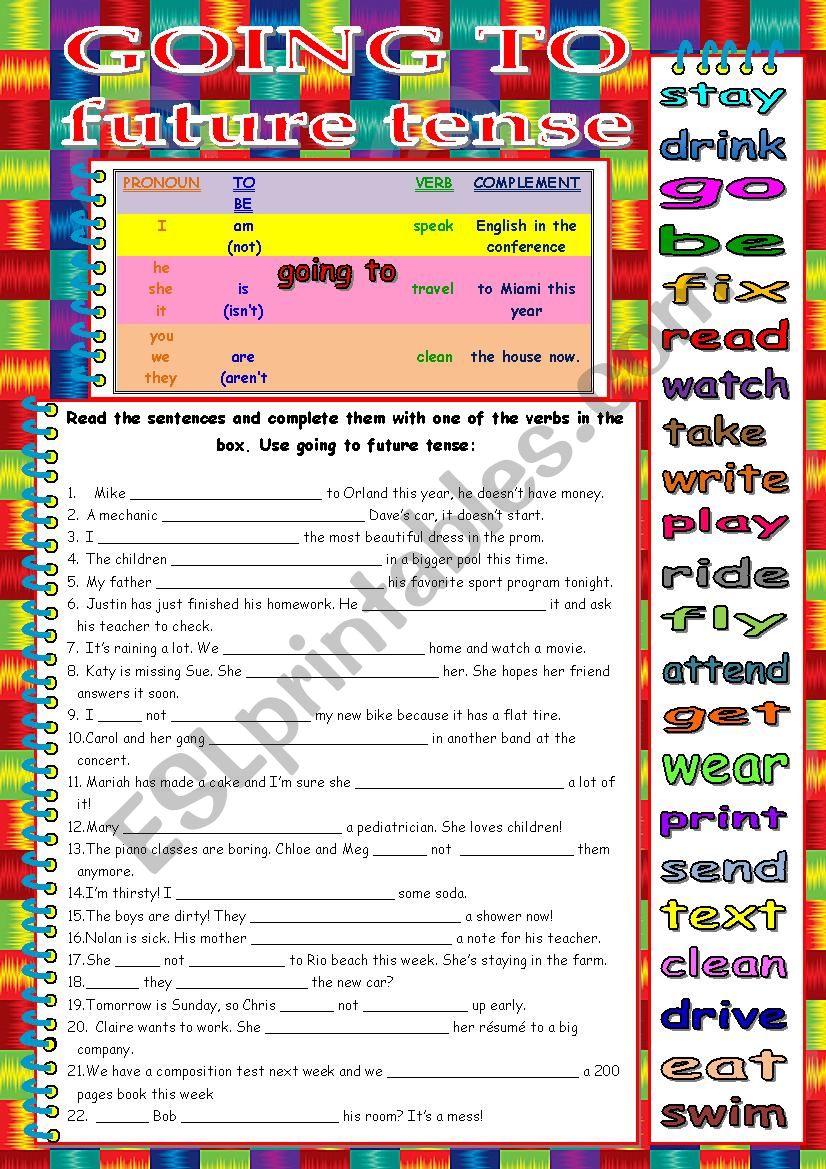 Goint to - Future Tense worksheet