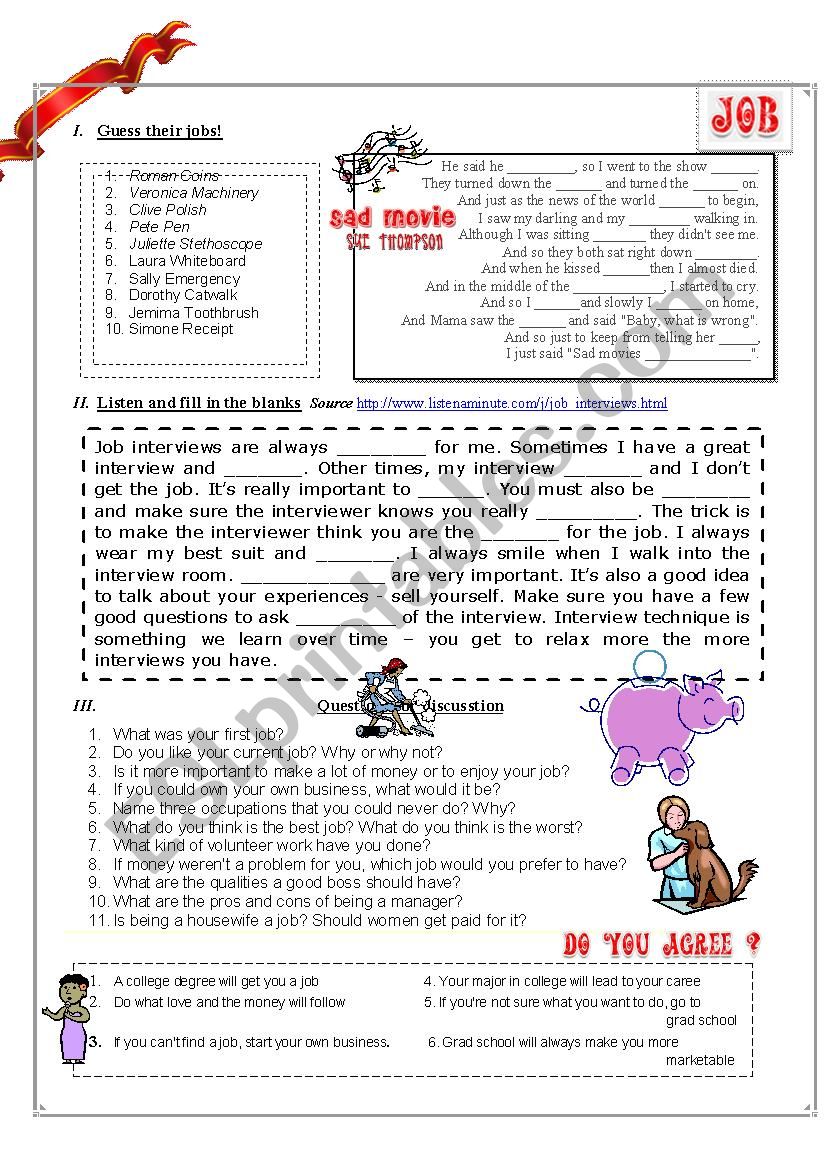 Job discussion worksheet worksheet