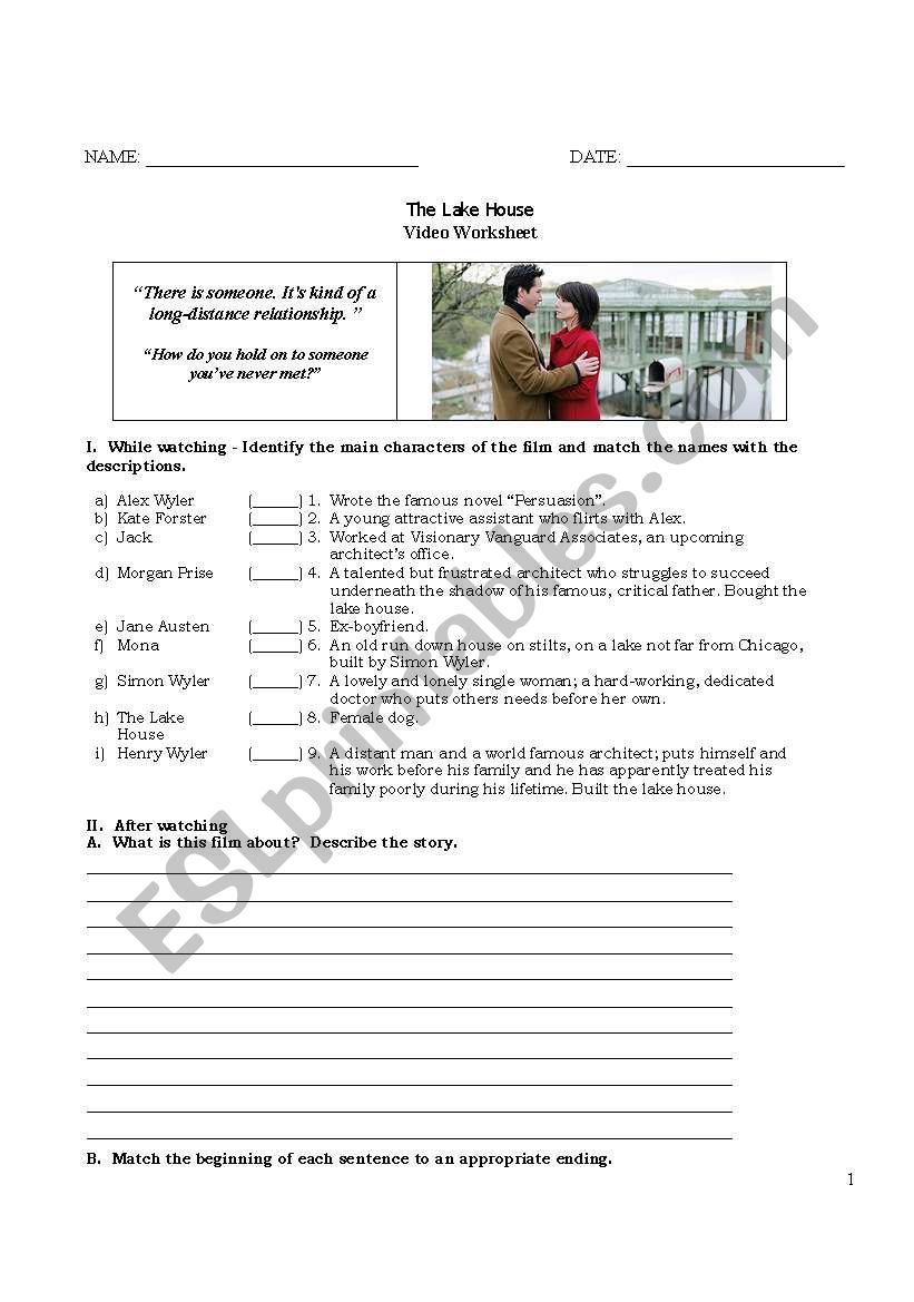 Video Worksheet  The Lake House