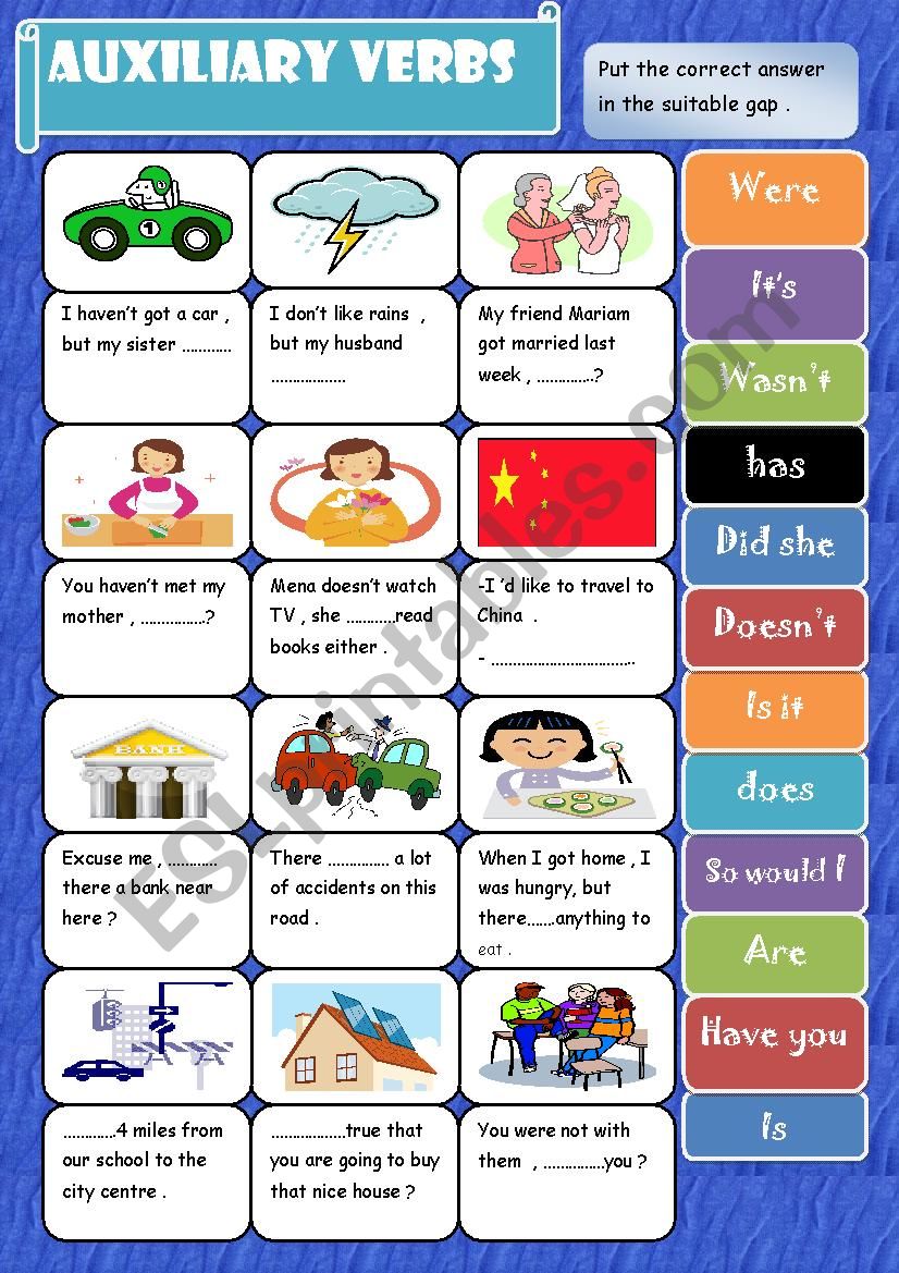 Auxiliary verbs ( + keys )  worksheet