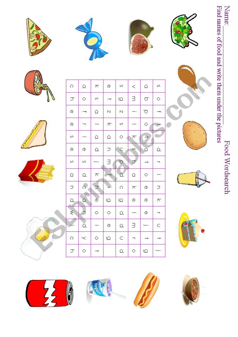 Food wordsearch worksheet