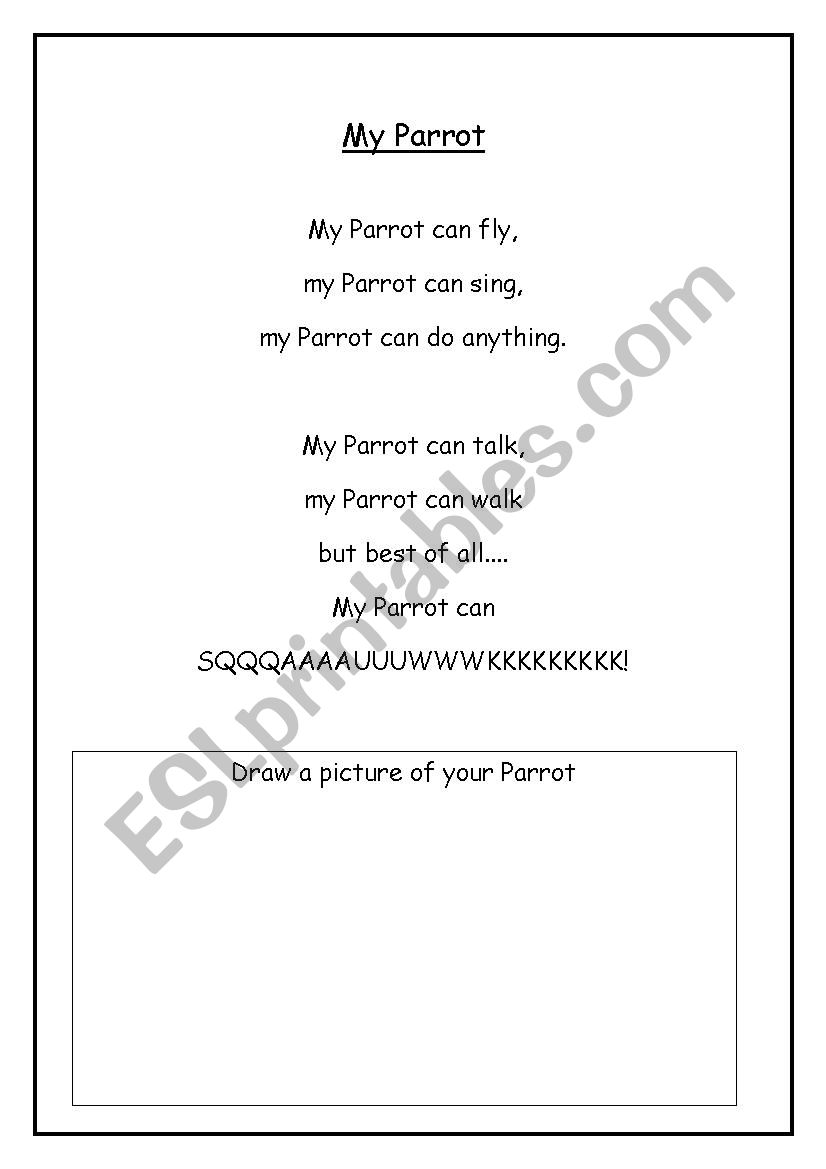 My Parrot Poem worksheet
