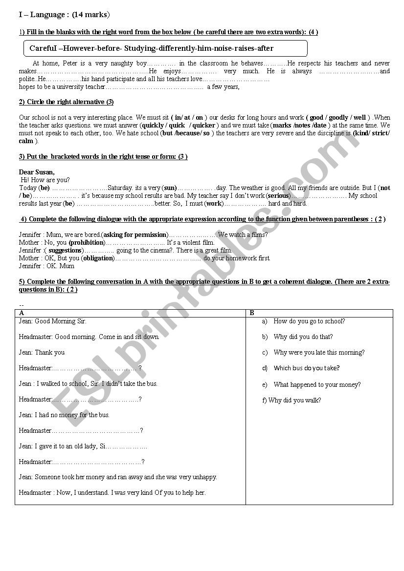 MID TERM TEST N 3 7 TH FORM worksheet