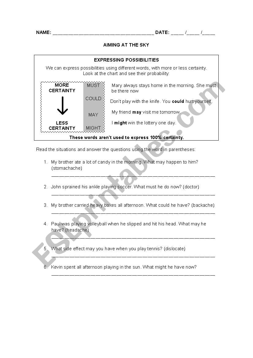 EXPRESSING POSSIBILITIES worksheet