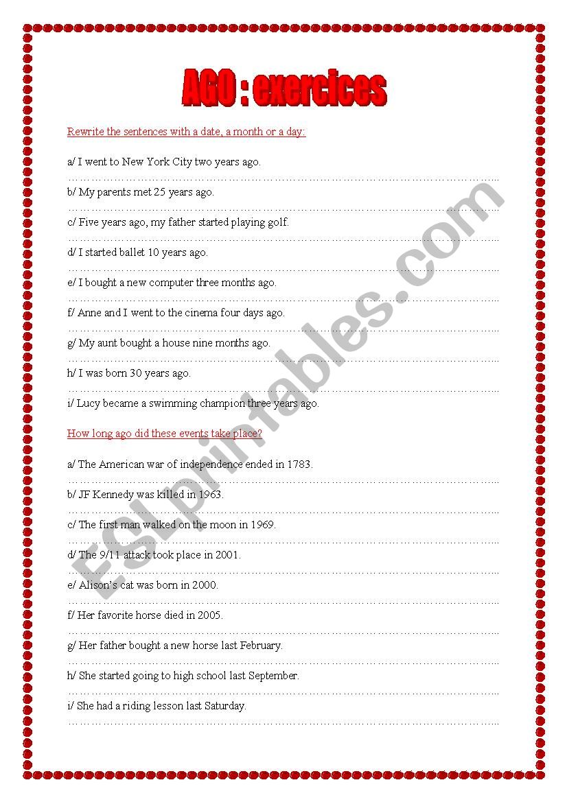 Ago: exercices worksheet
