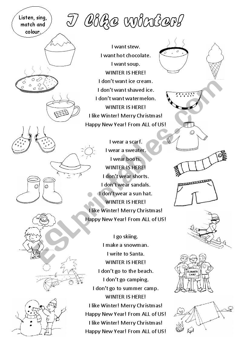 Winter song: I like Winter worksheet