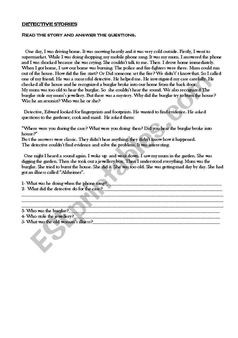 Dedective stories worksheet