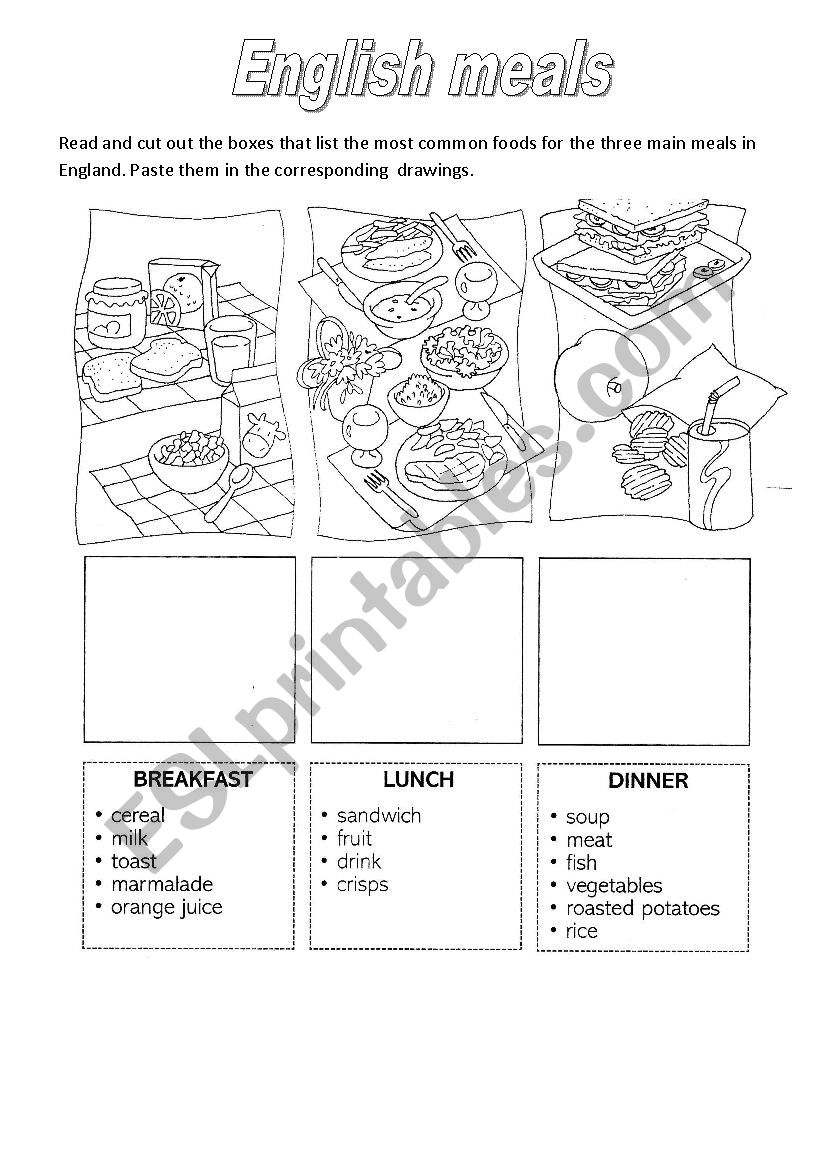 English meals worksheet