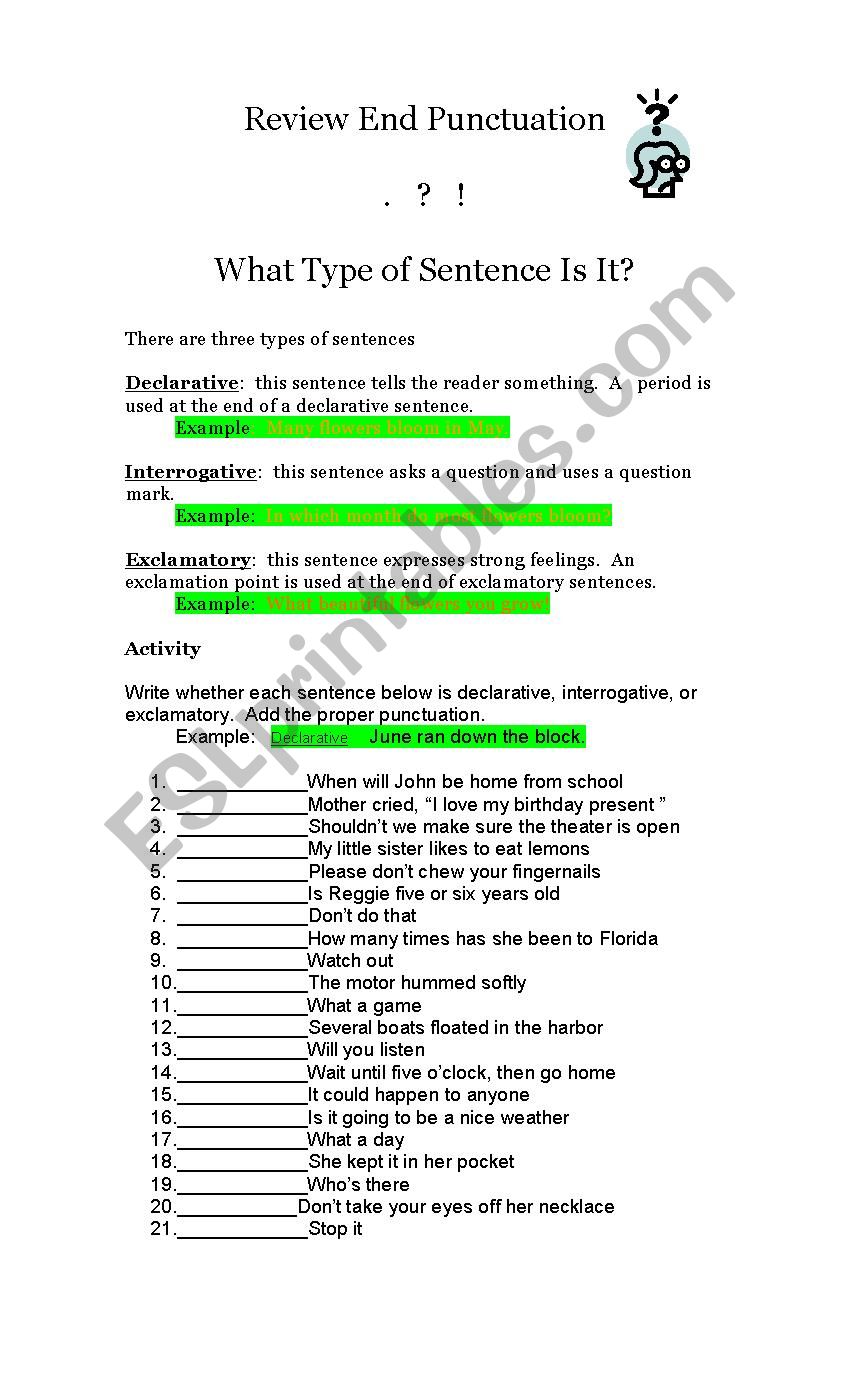 Punctuation worksheet