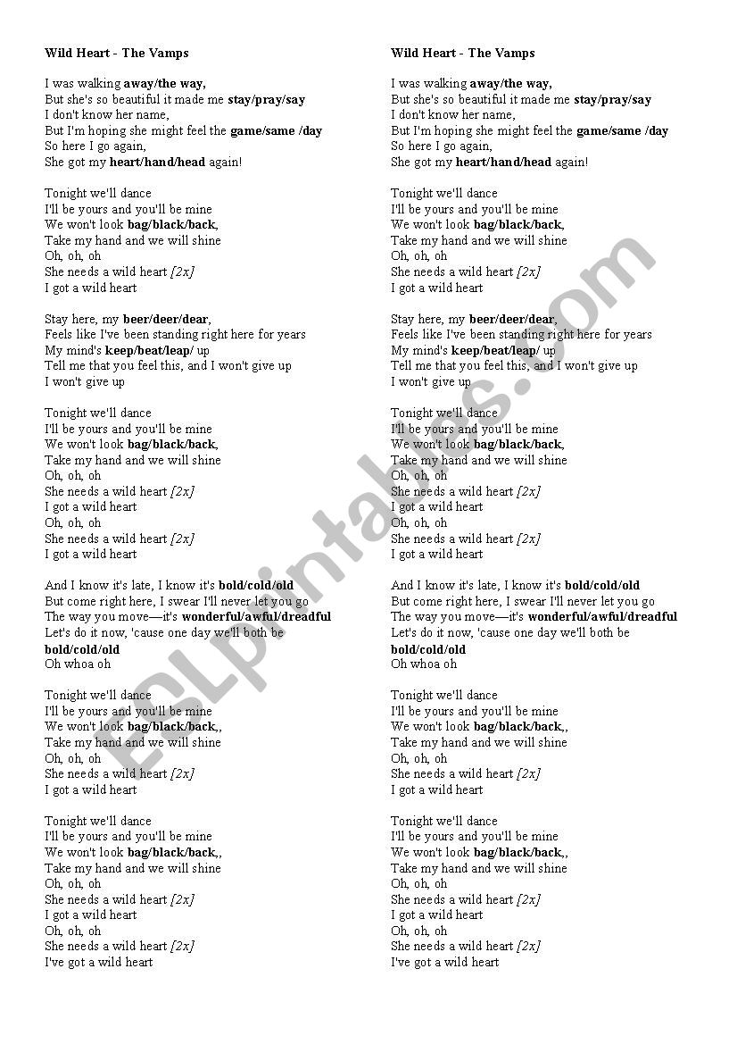 The Vamps Wild Heart - ESL worksheet by andrejatko