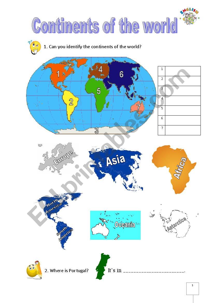 Continents of the world worksheet