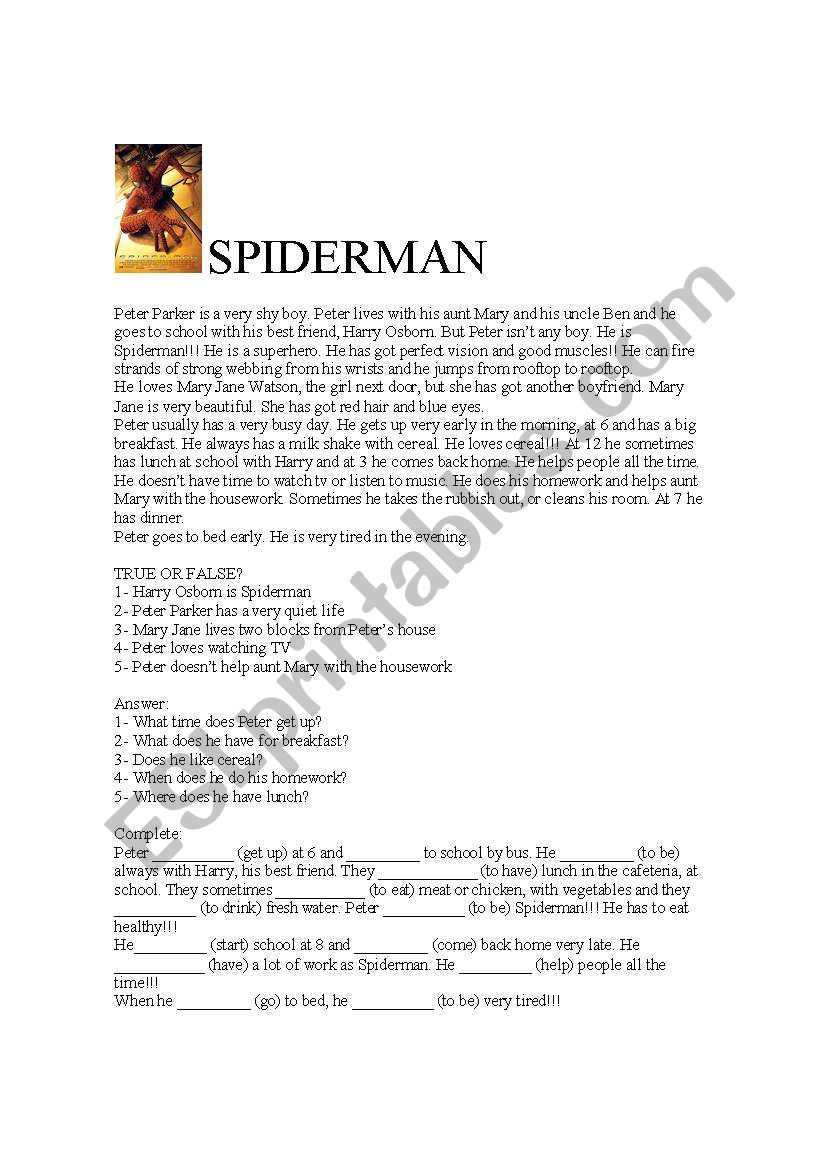 Spiderman worksheet
