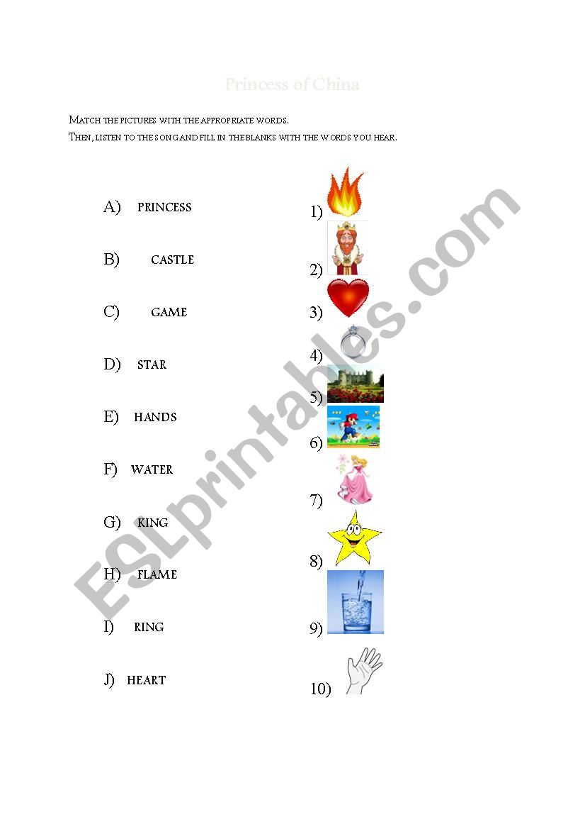 Princess of China worksheet