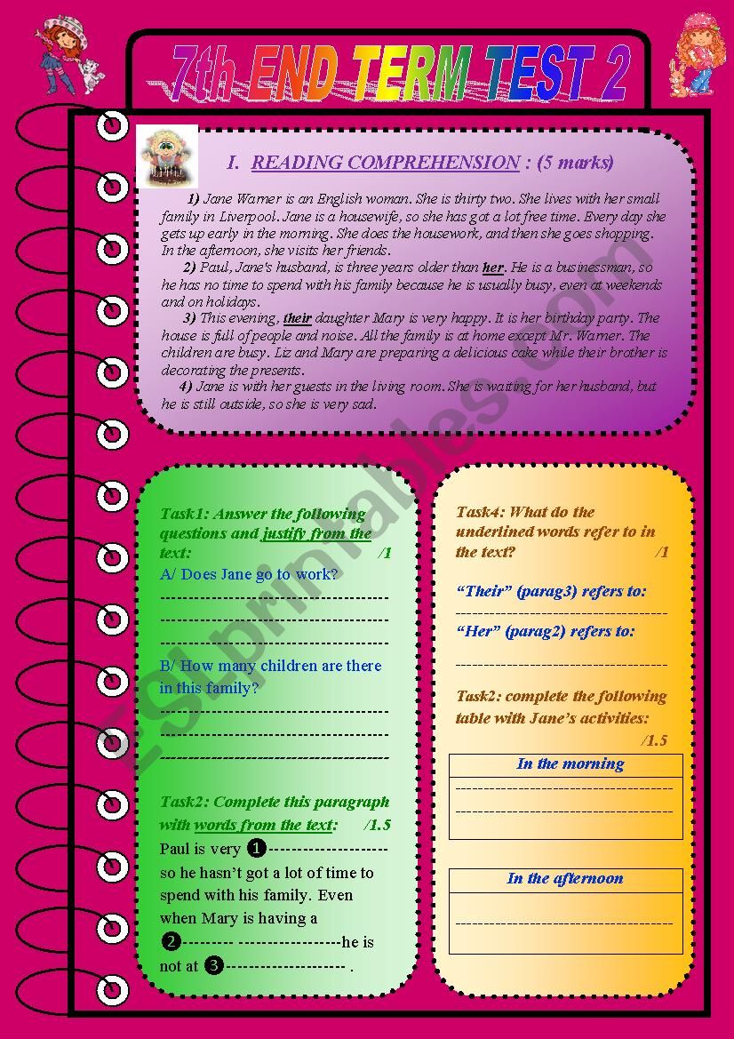 7th END TERM TEST N 2  worksheet