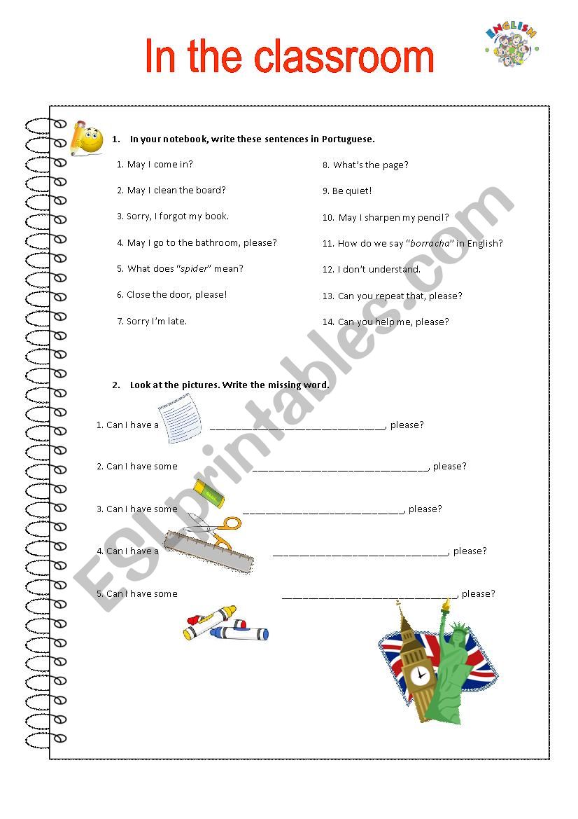 Classroom language worksheet