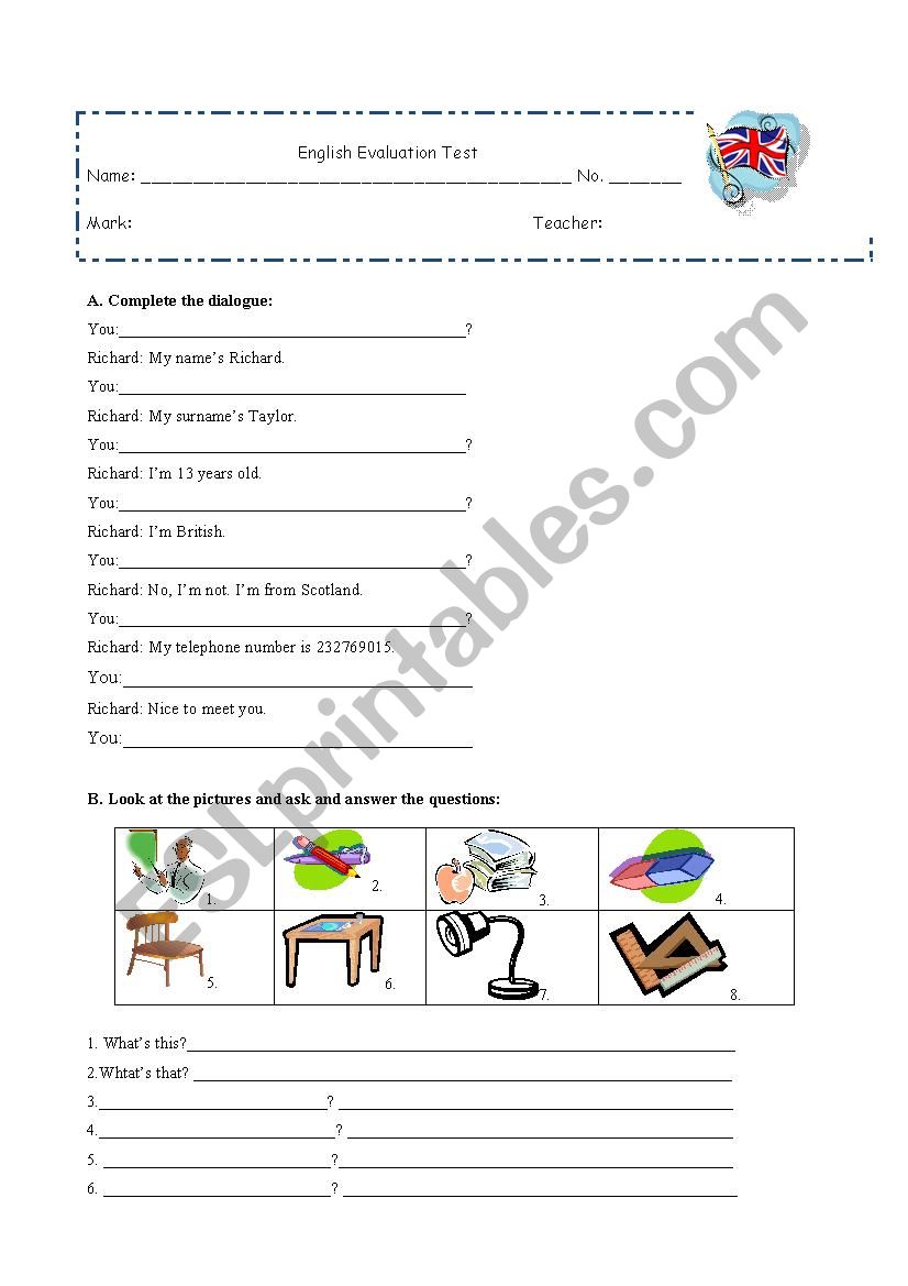 easy test worksheet