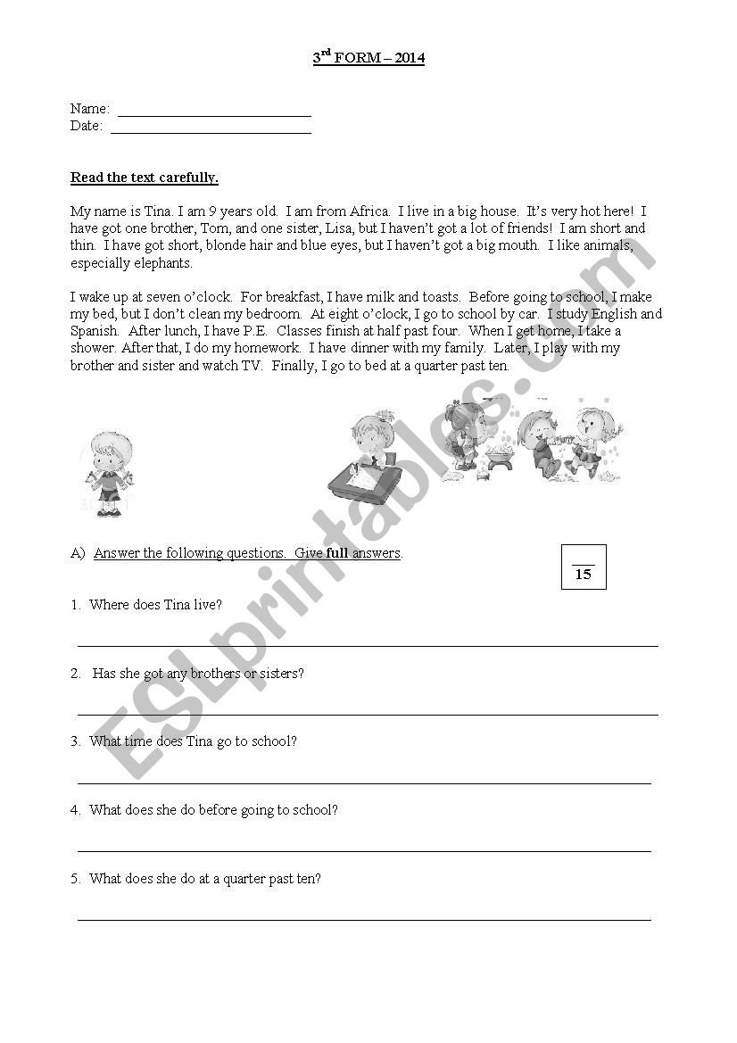 Simple Present Test worksheet