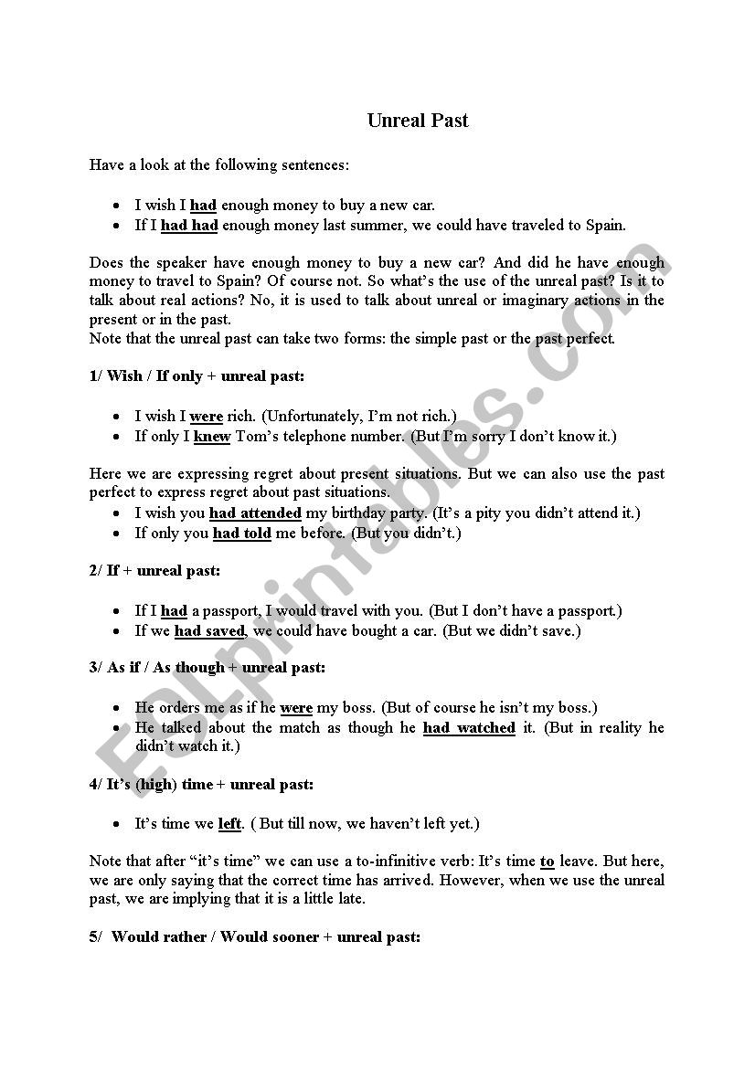 the unreal past worksheet