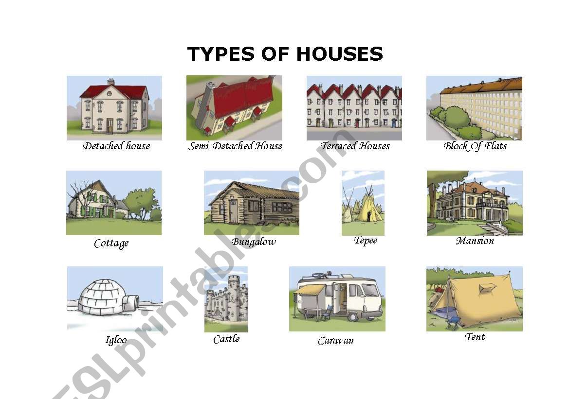 Types of house worksheet