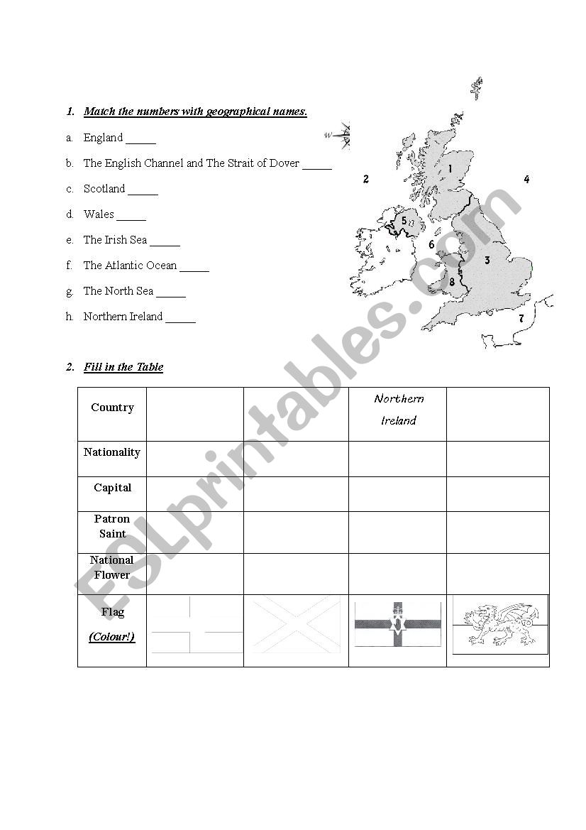 The United Kingdom/Great Britain symbols worksheet