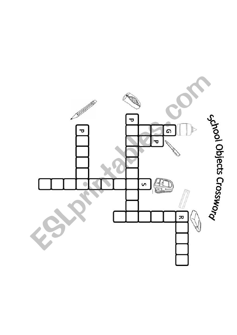 School Objects Crosswords worksheet