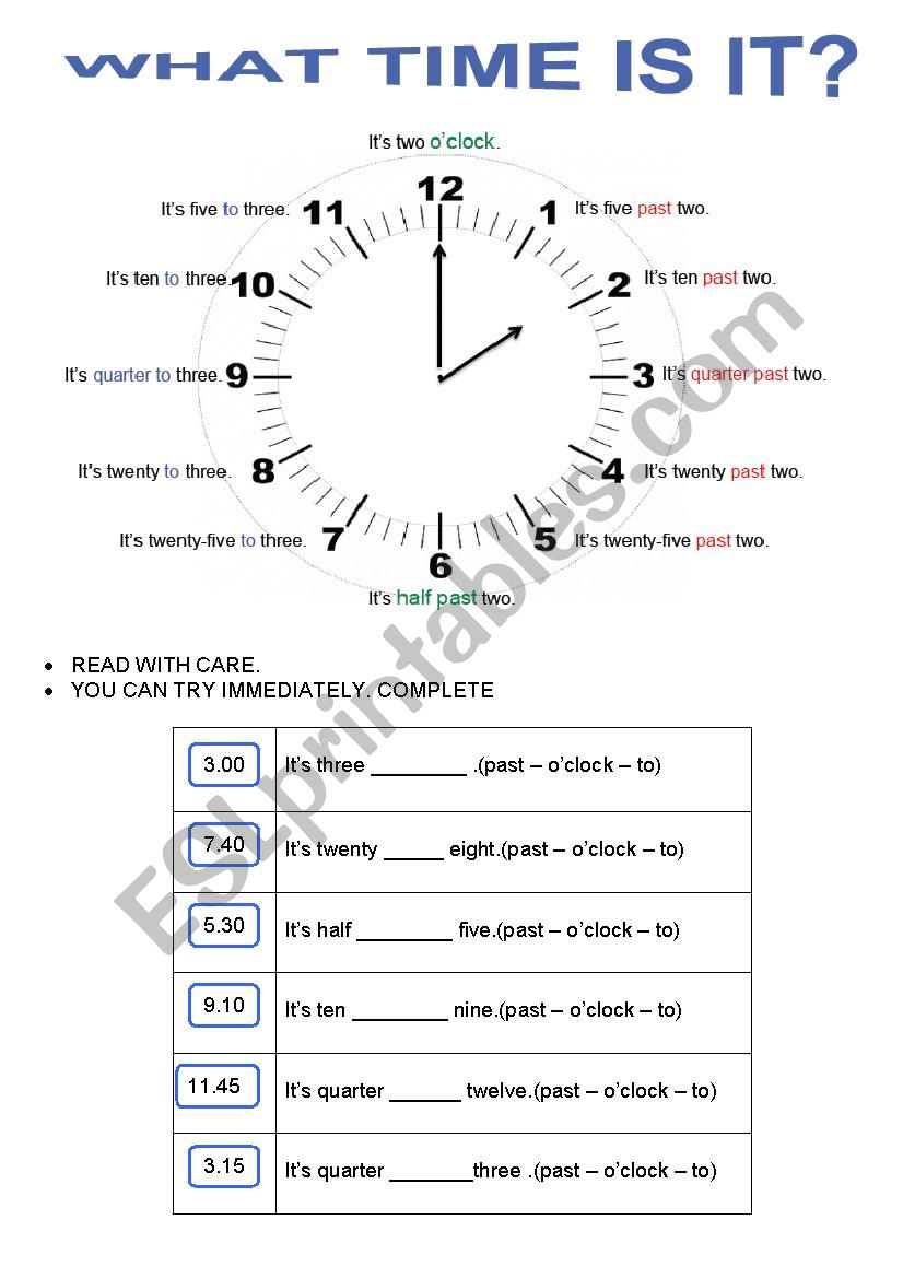 Whats the time? worksheet