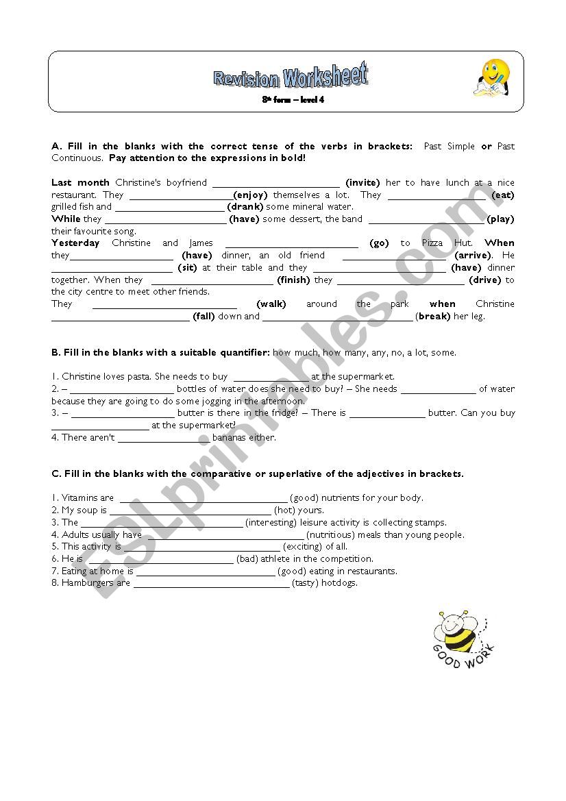 Revision worksheet - grammar worksheet