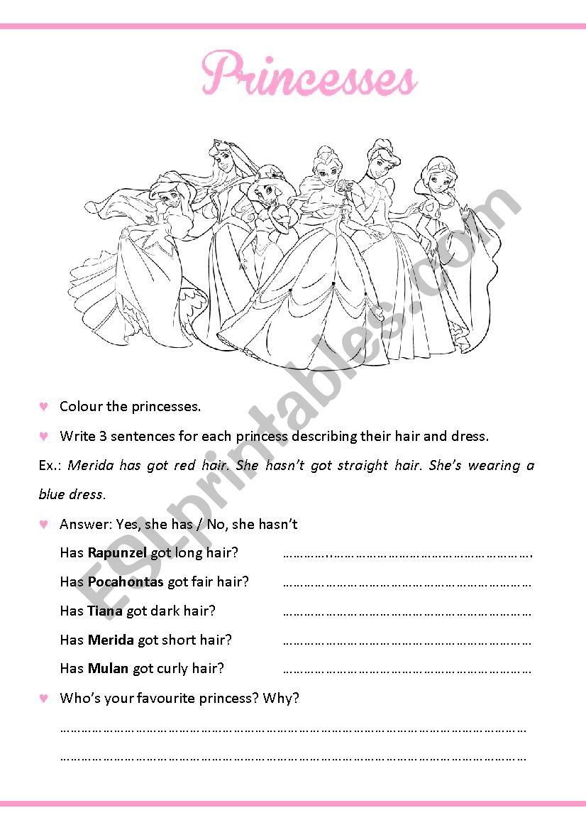 Princesses worksheet