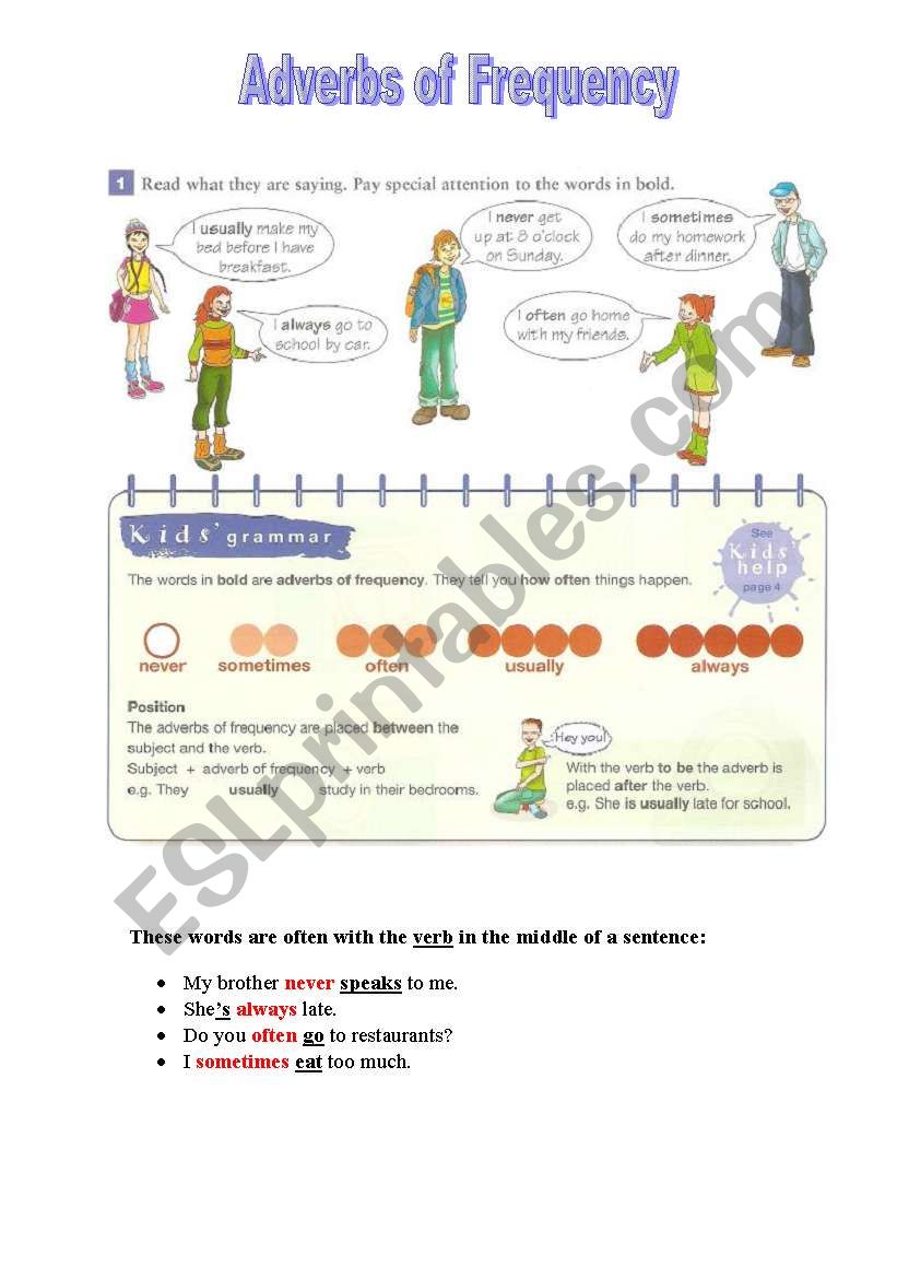 Adverbs of frequency worksheet