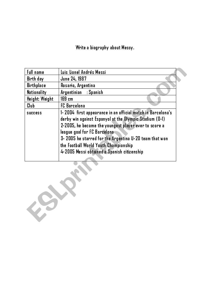 Messi worksheet