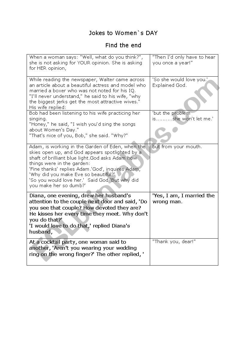 Jokes  about women worksheet