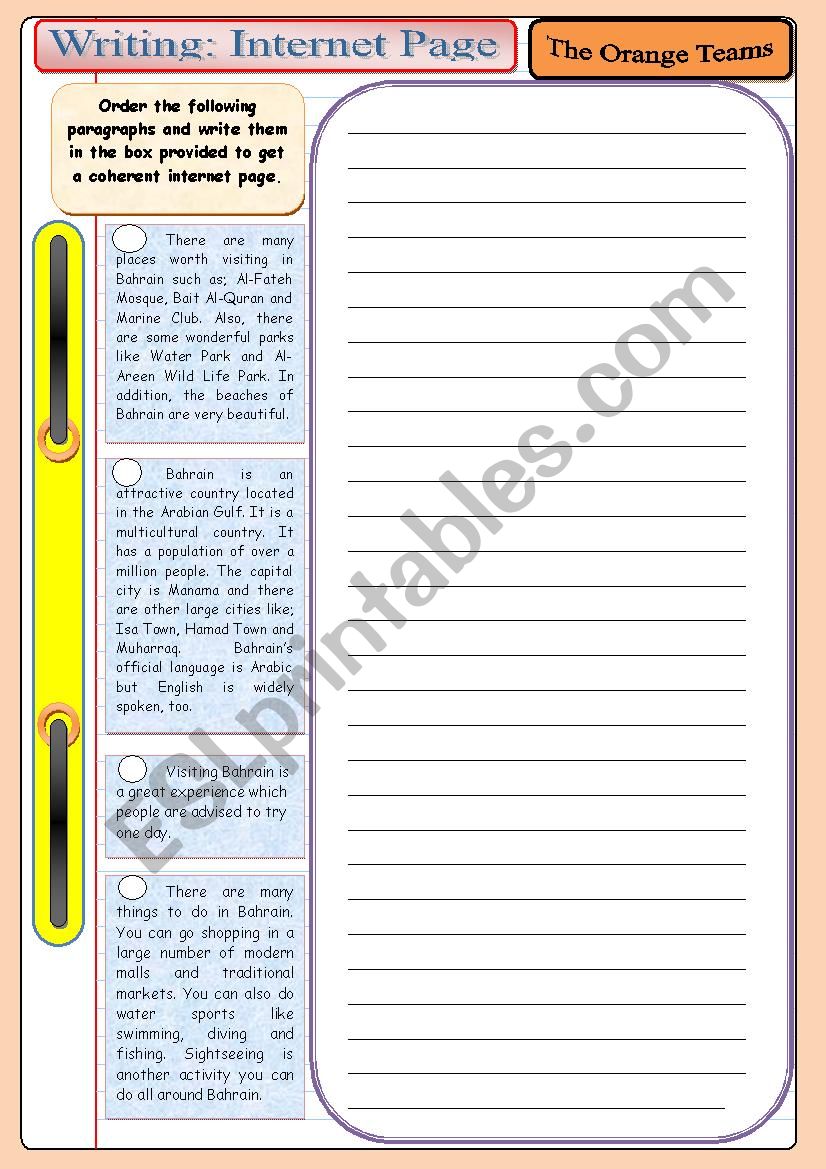 Writing: An Internet Page worksheet