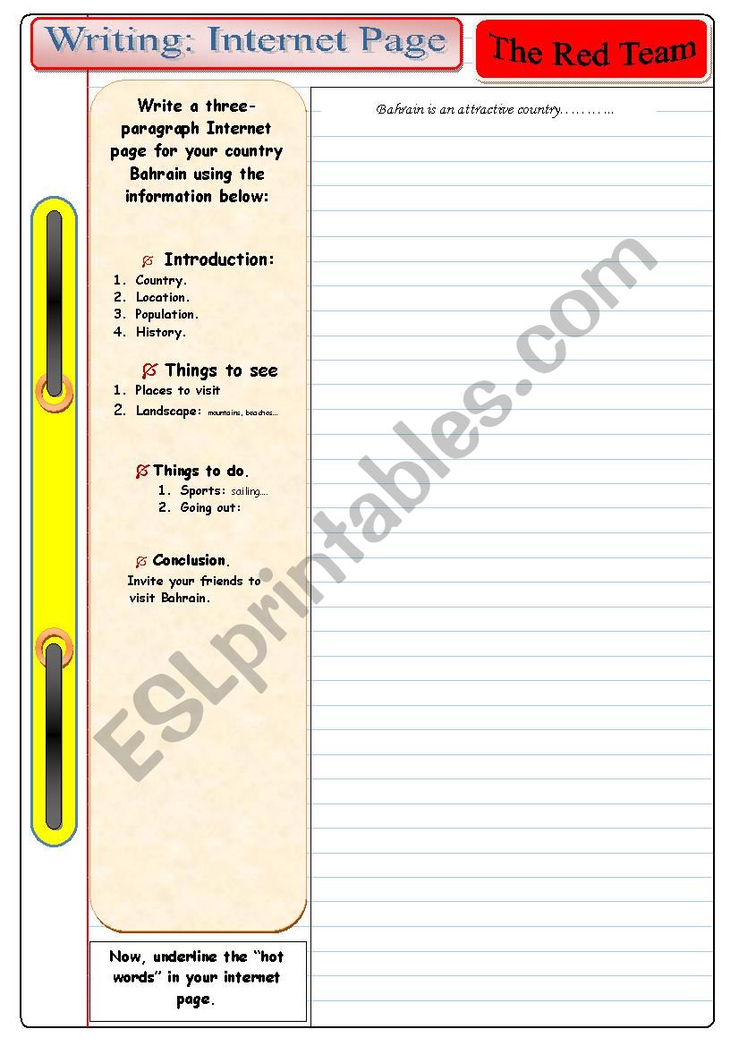 Writing an Internet page worksheet